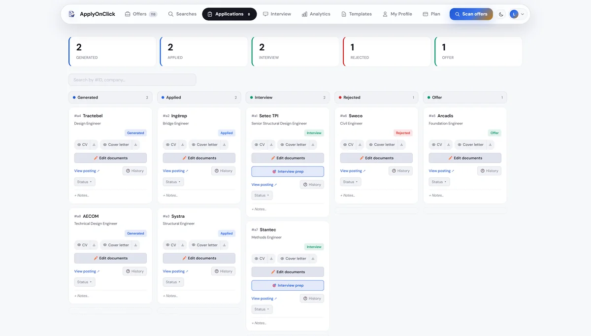 Applications , screenshot of the ApplyOnClick app