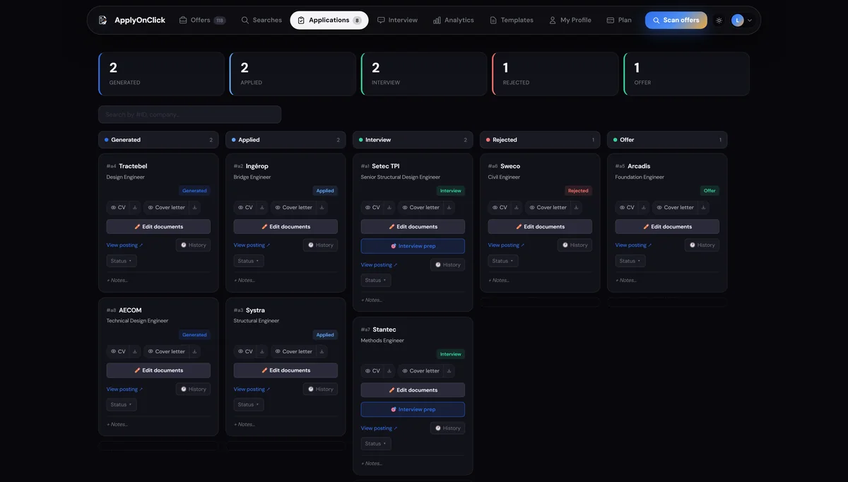 Applications , screenshot of the ApplyOnClick app