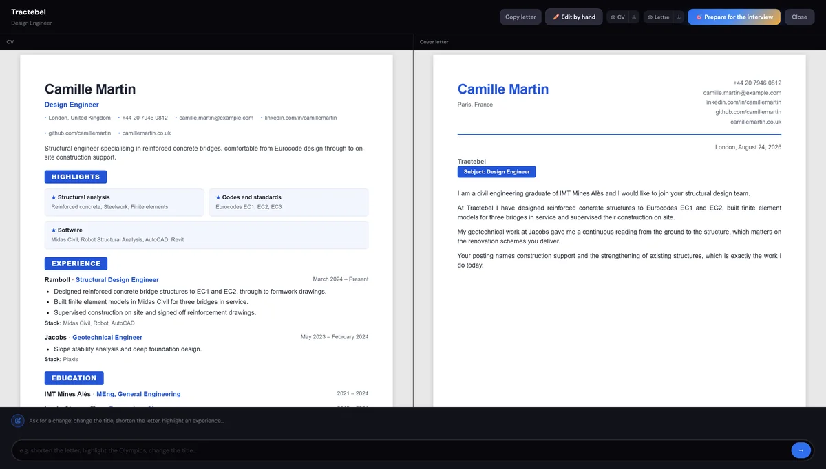 CV and letter , screenshot of the ApplyOnClick app