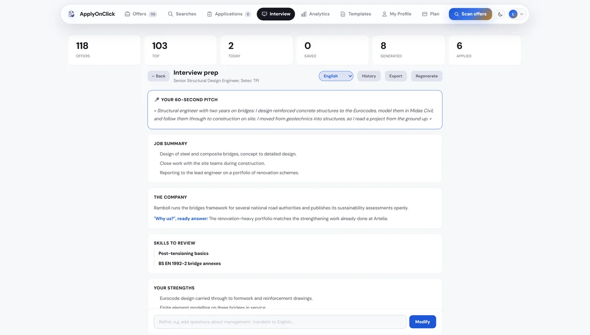 Interview , screenshot of the ApplyOnClick app