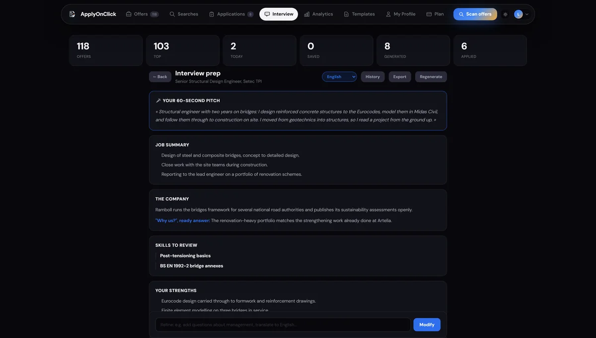Interview , screenshot of the ApplyOnClick app